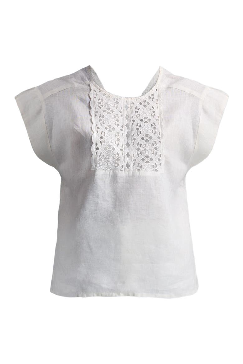 Boxy Top with Embroidered Lace Detail, Alternate, color, Shell Off-white