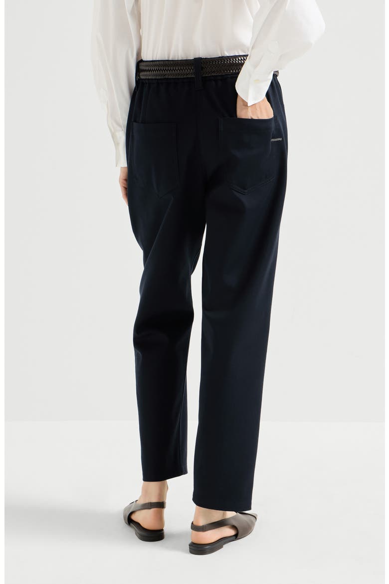 Stretch cotton cover baggy pull-on trousers with shiny bartack, Alternate, color, Cobalt