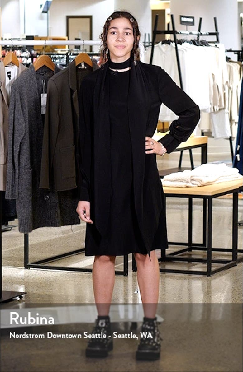 Scarf Neck Long Sleeve Silk Dress, sales video thumbnail