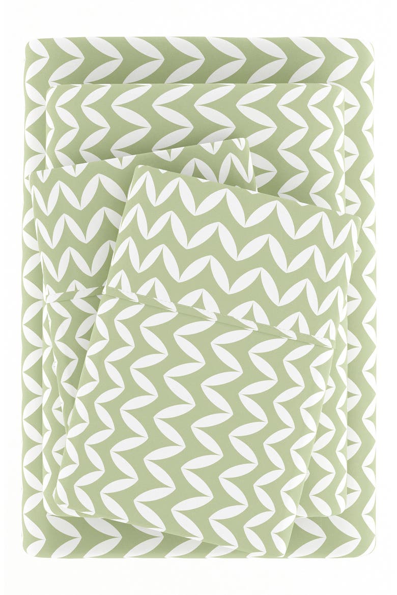 HOME SPUN Premium Ultra Soft Puffed Chevron Pattern 4-Piece Bed Sheet Set, Alternate, color, SAGE