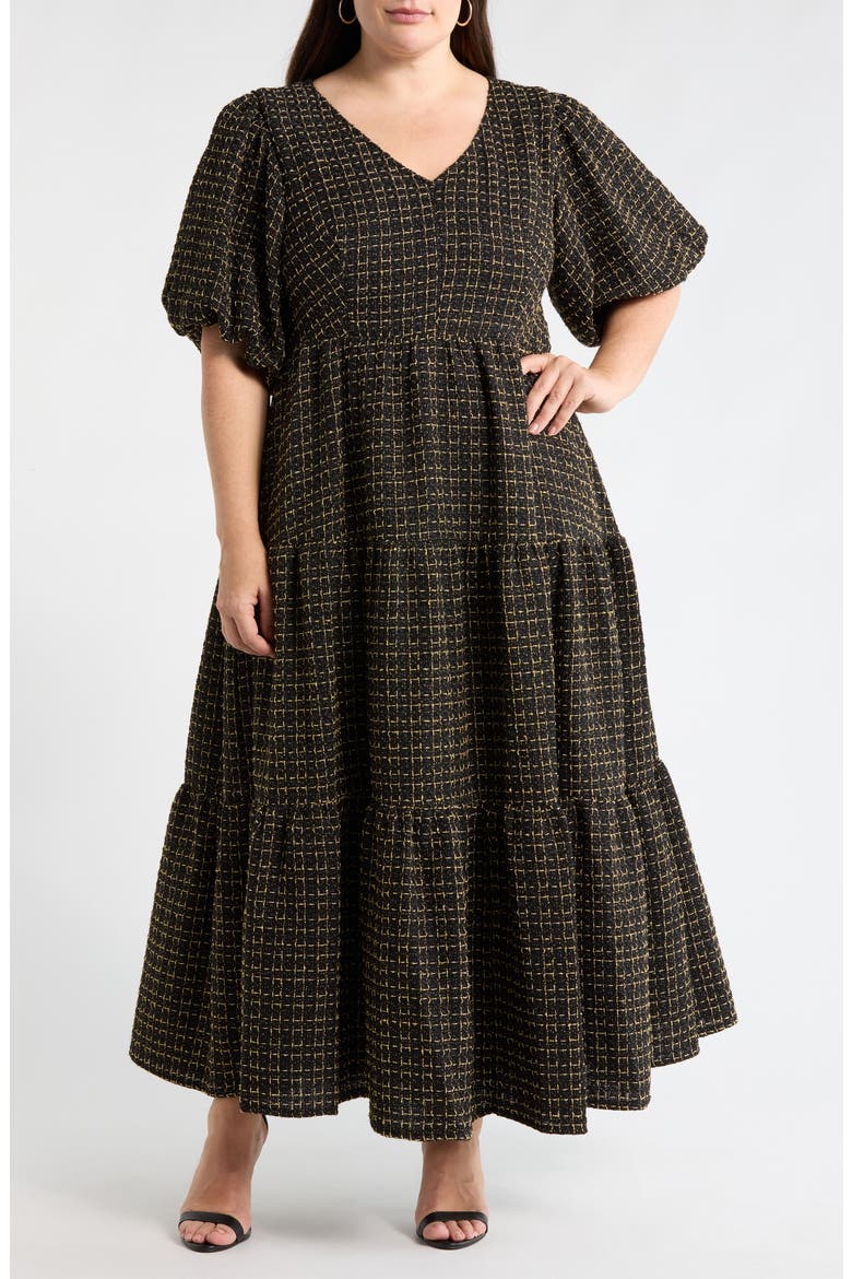 Carrol Zaylee Tweed Tillie Maxi Dress, Main, color, BLACK