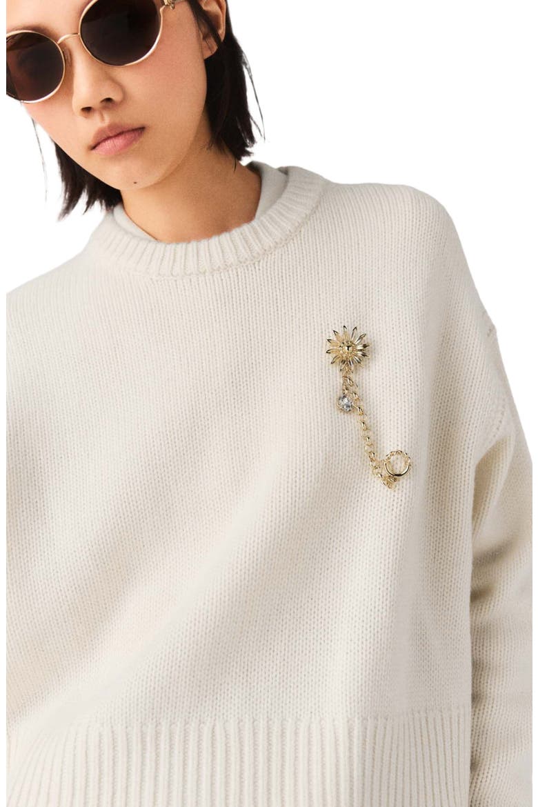 Sweater with floral brooch, Alternate, color, Ecru