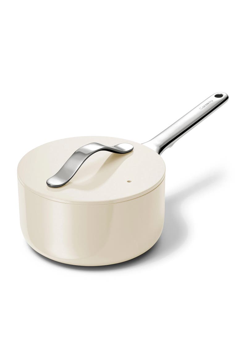Nonstick Ceramic 1.75-Quart Sauce Pan with Lid, Main, color, CREAM