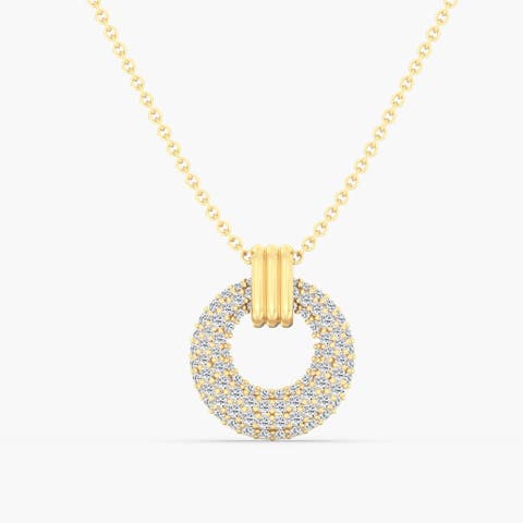 Domed Pave Circle Lab Diamond Necklace in 14K