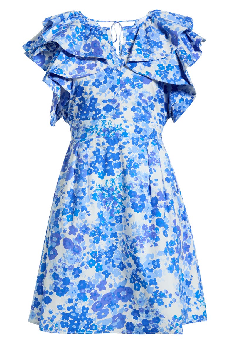 Carli Ruffle Sleeve Minidress, Alternate, color, WHITE-BLUES-MULTI