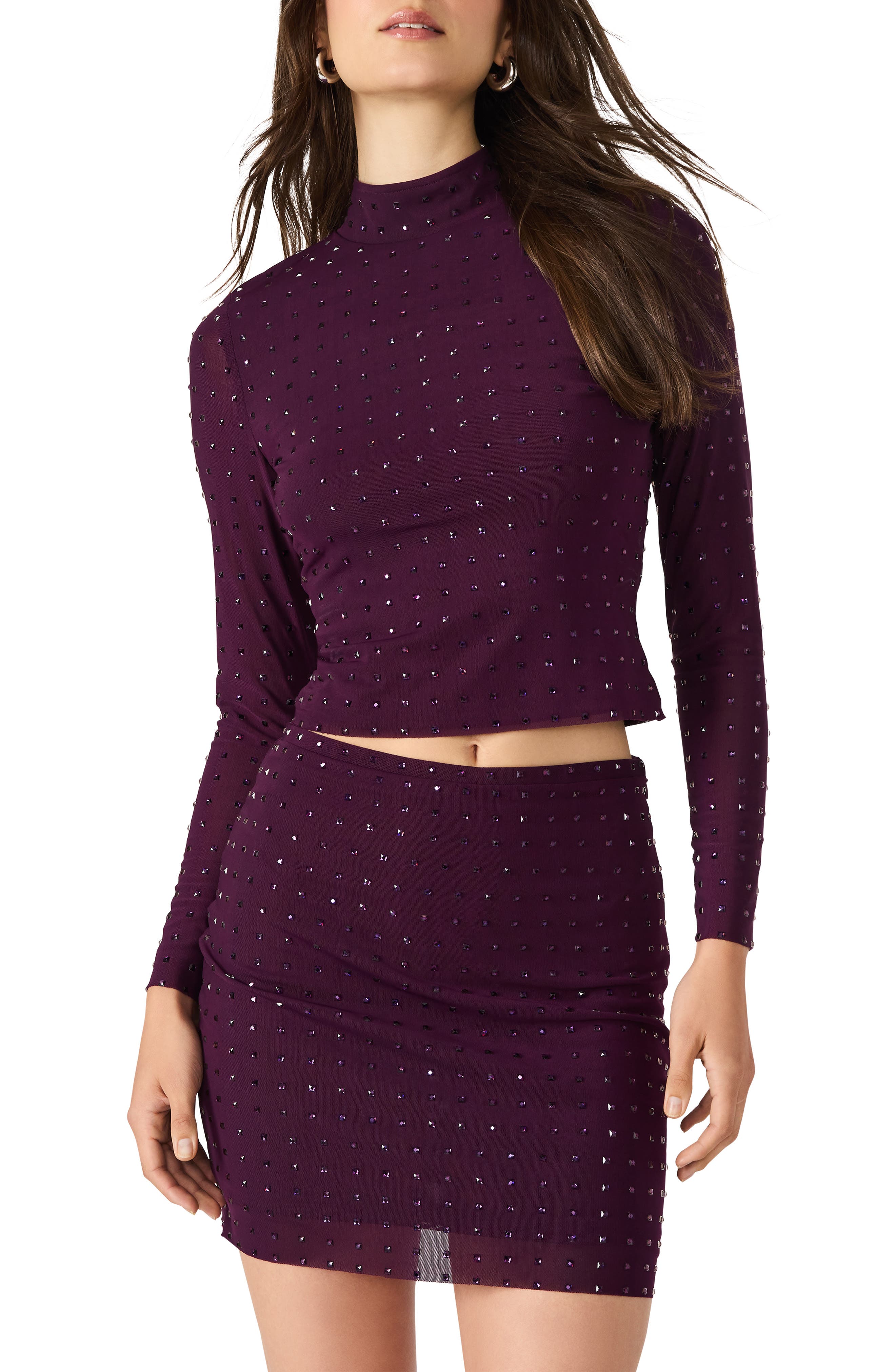 STEVE MADDEN LUXE Melvina Stud Mock Neck Knit Top in Beet 