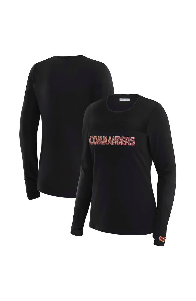 WEAR by Erin Andrews Women's WEAR by Erin Andrews x Gracie Hunt Black Washington Commanders Mesh Panel Long Sleeve T-Shirt, Alternate, color,
