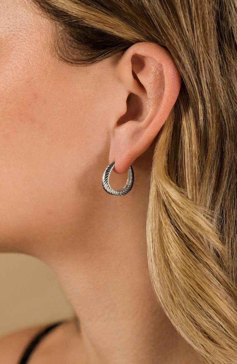 Sterling Forever Fairley Oval Textured Huggie Hoop Earrings, Alternate, color, Silver