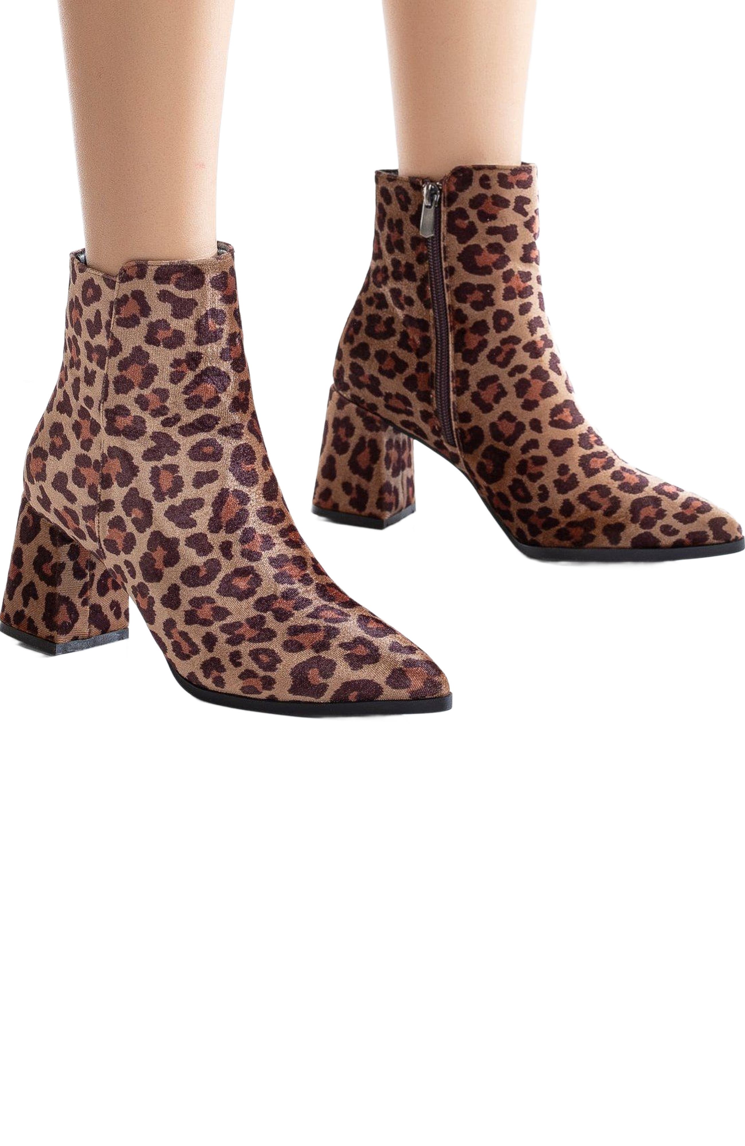 Forever & Always Shoes Leia Leopard Print Ankle Boots, Alternate, color, 