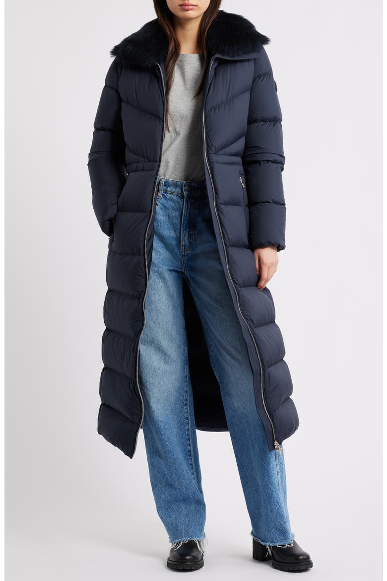 Belle Cote Down Puffer Coat with Genuine Shearling Collar (Women
