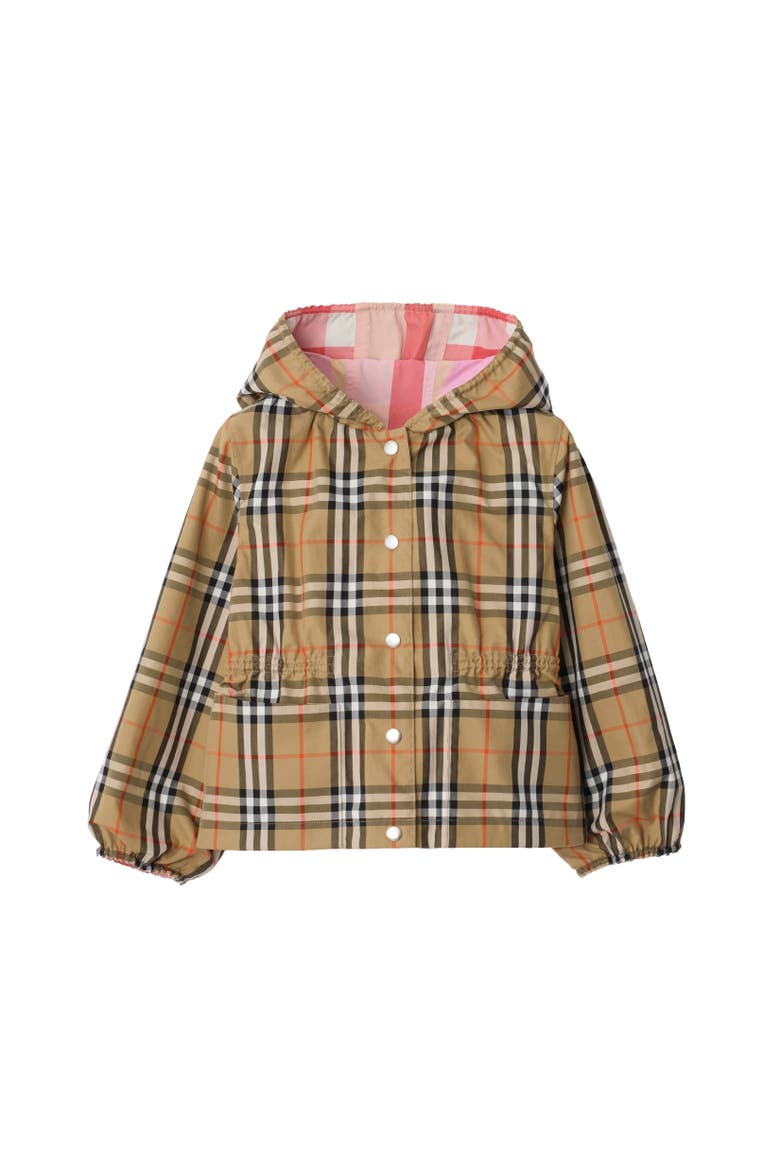 Reversible Check Nylon Hooded Jacket, Alternate, color, Strawberry pink