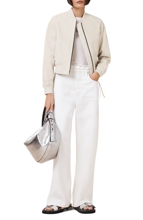 Allsaints Orten Leather Bomber Jacket In Onyx White