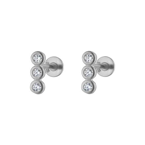 Triple Round Pavé Silver Stud Earrings