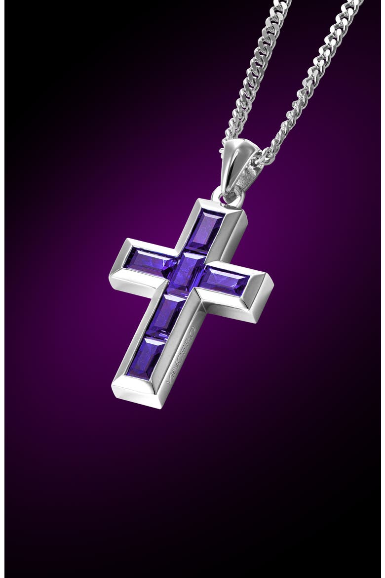 Cubic Zirconia Cross Pendant Necklace, Alternate, color, PURPLE