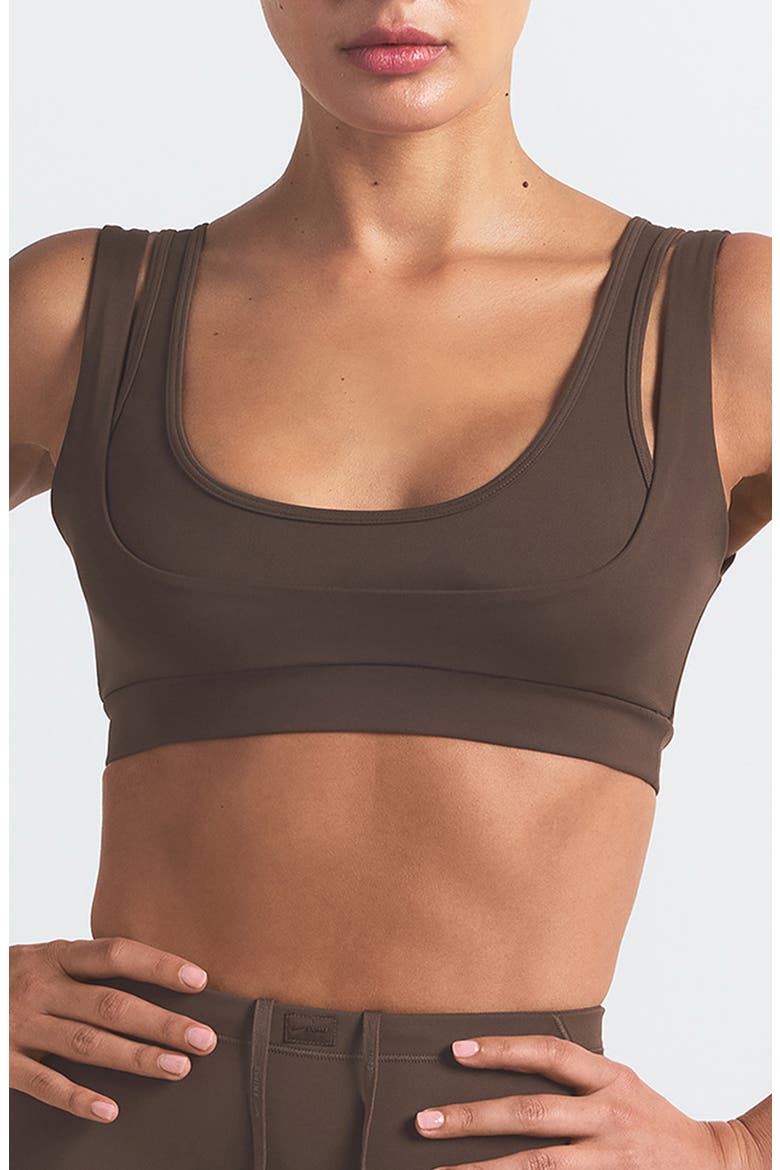 Matte Double Strap Scoop Bra, Main, color, DARK SEPIA