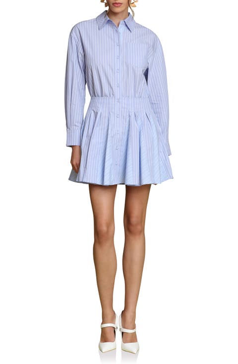 Stripe Long Sleeve Cotton Button-Up Minidress