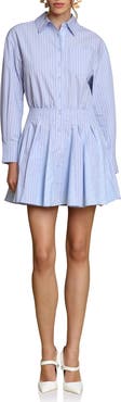 Avec Les Filles Stripe Long Sleeve Cotton Button-Up Minidress