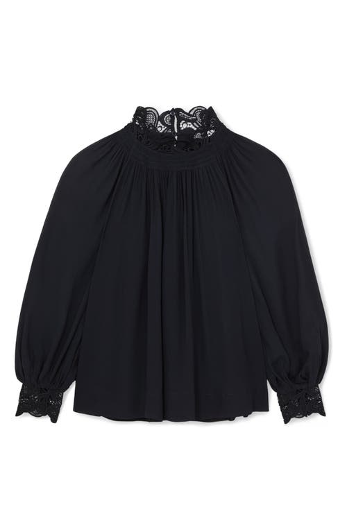 Reiss Czara Lace Accent Smocked Yoke Top In Blue