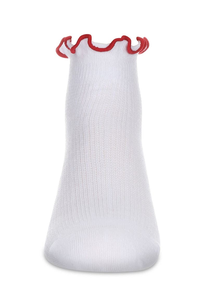 Kid's Colored Ruffle Anklet Socks, Alternate, color, White-Red