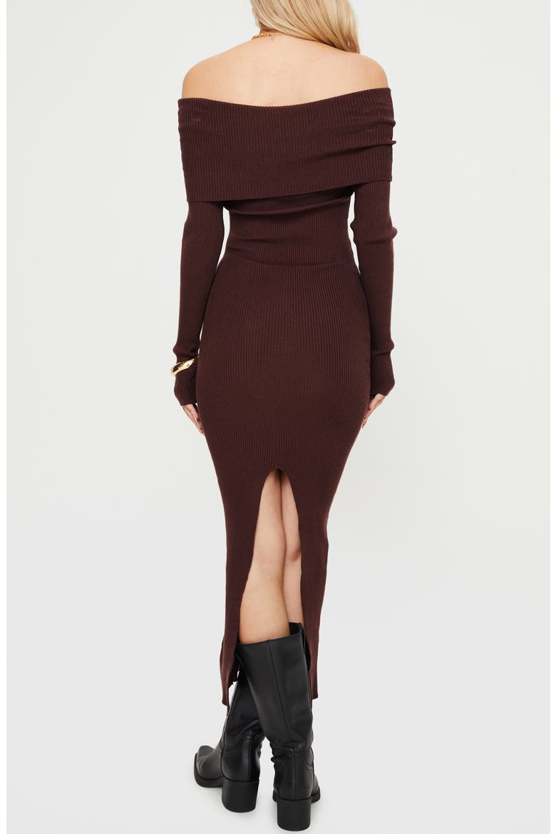 Phylis Off the Shoulder Long Sleeve Rib Maxi Dress, Alternate, color, CHOCOLATE