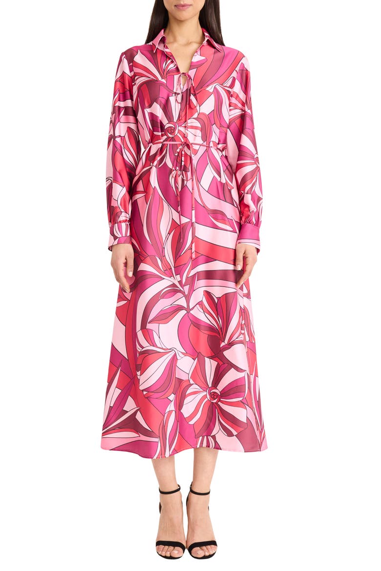Collared Long Sleeve Maxi Dress, Main, color, CHERRY/ PINK
