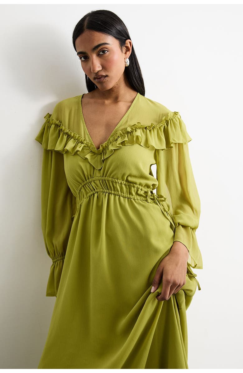 Warehouse Ruffle Shoulder Detail Boho Maxi Dress, Alternate, color, Chartreuse