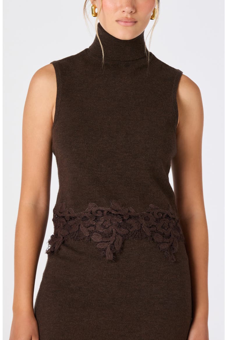 Nadine Lace Trim Sleeveless Turtleneck Sweater, Main, color, BROWN