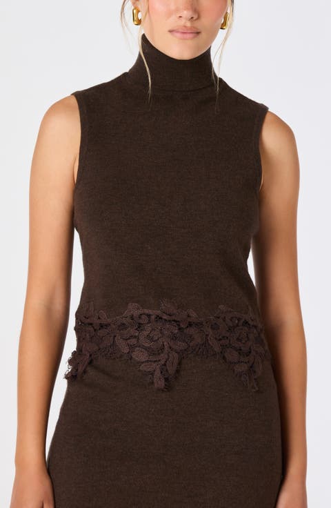 Nadine Lace Trim Sleeveless Turtleneck Sweater