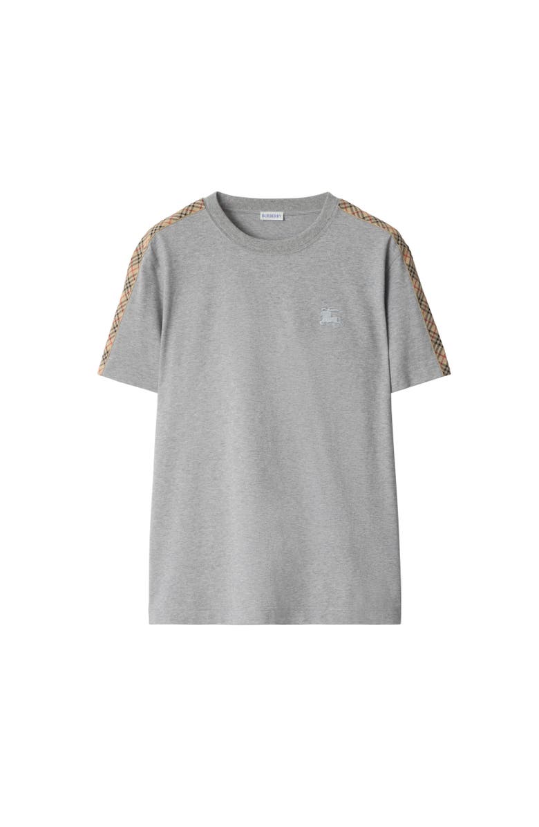 Burberry Check Trim Cotton T-shirt, Alternate, color, Pale Grey Melange