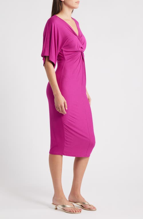 Loveappella Twist Front Knit Midi Dress In Pink