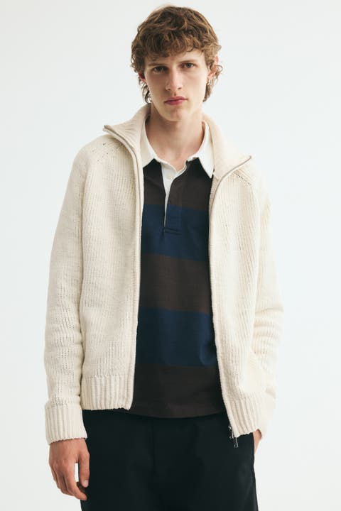 Relaxed-Fit Chenille Cardigan With Zipper