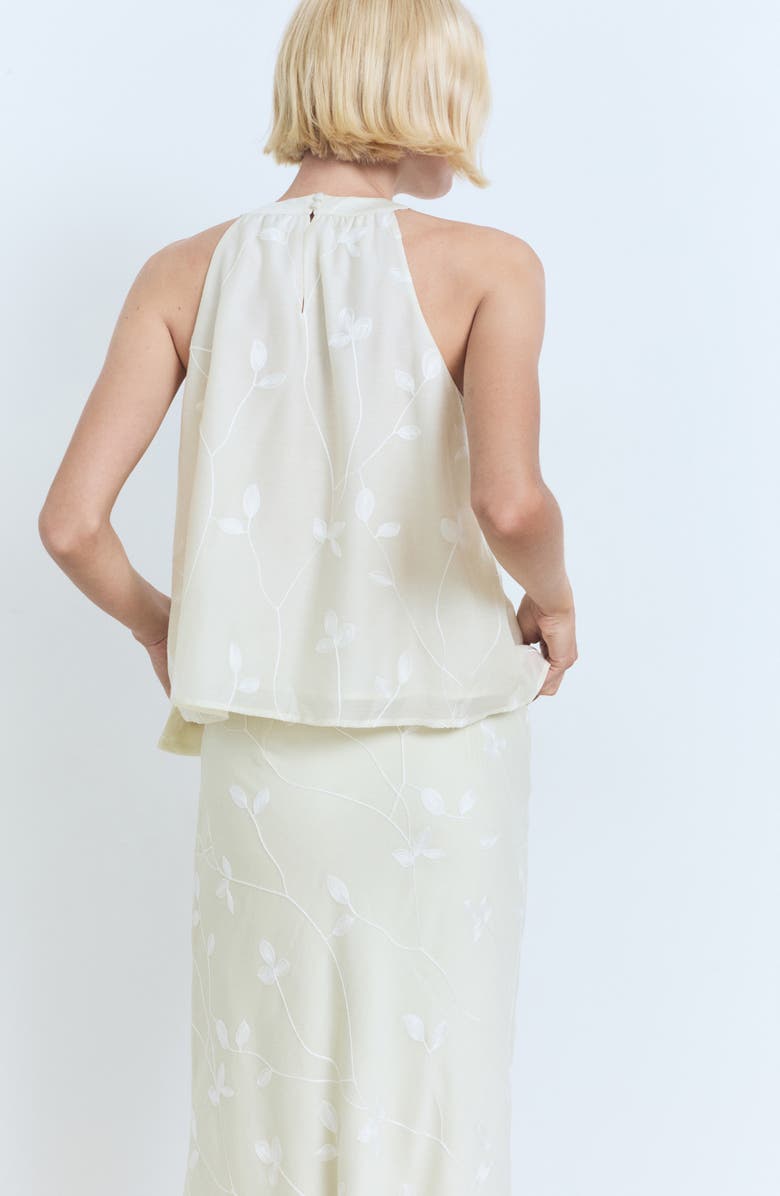 MANGO Knot Detail Floral Halter Top, Alternate, color, Ecru