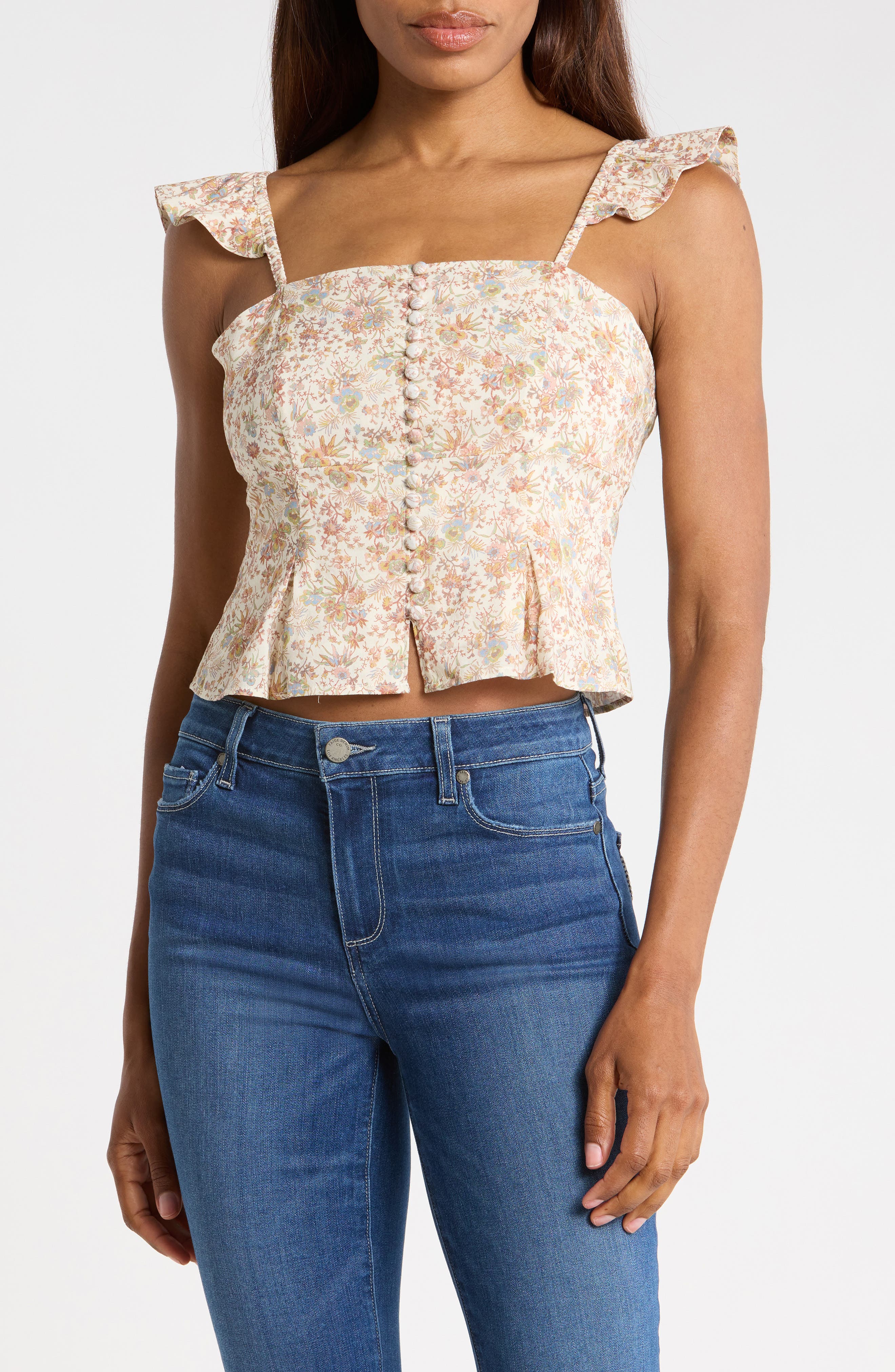 PAIGE Luce Floral Cotton Blend Crop Top