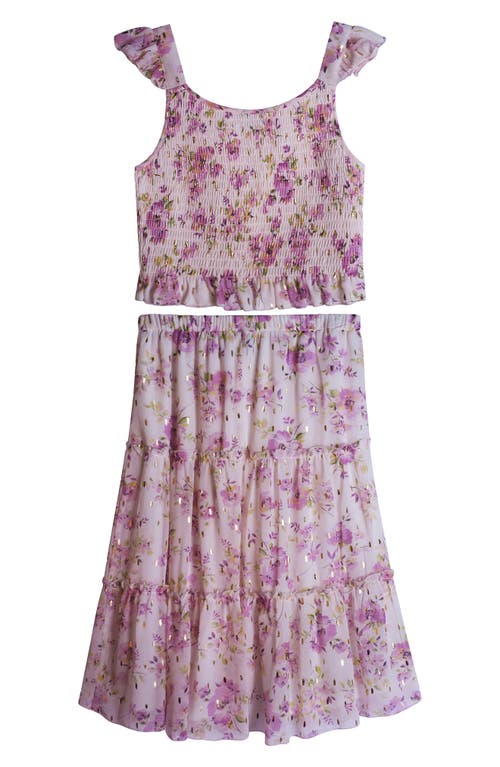 Shop Zunie Kids' Smocked Tank Top & Maxi Skirt Matching Set In Ivory/orchid