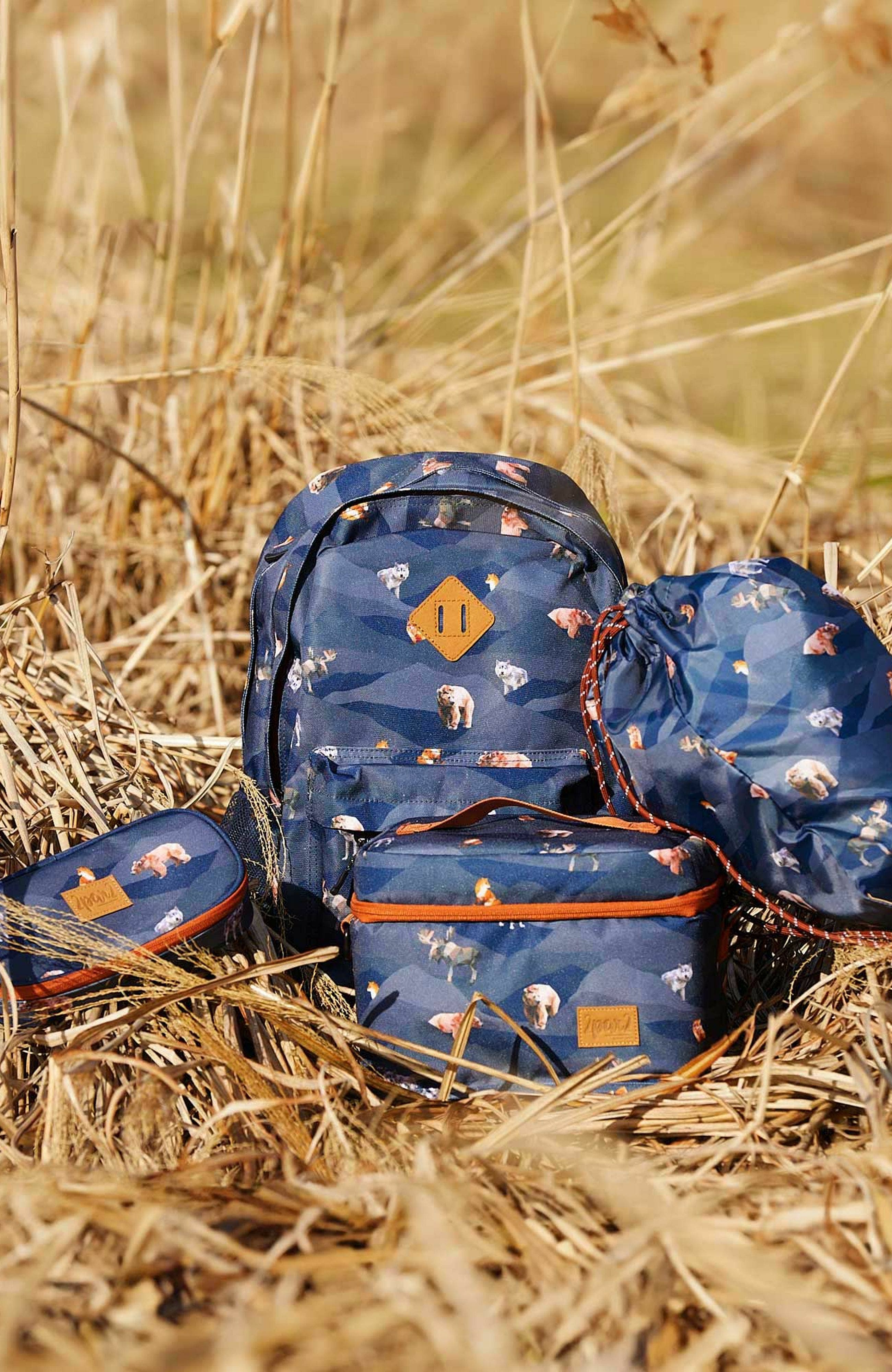 Deux par Deux Boy's Backpack Navy Printed Mountains Animals, Alternate, color, 