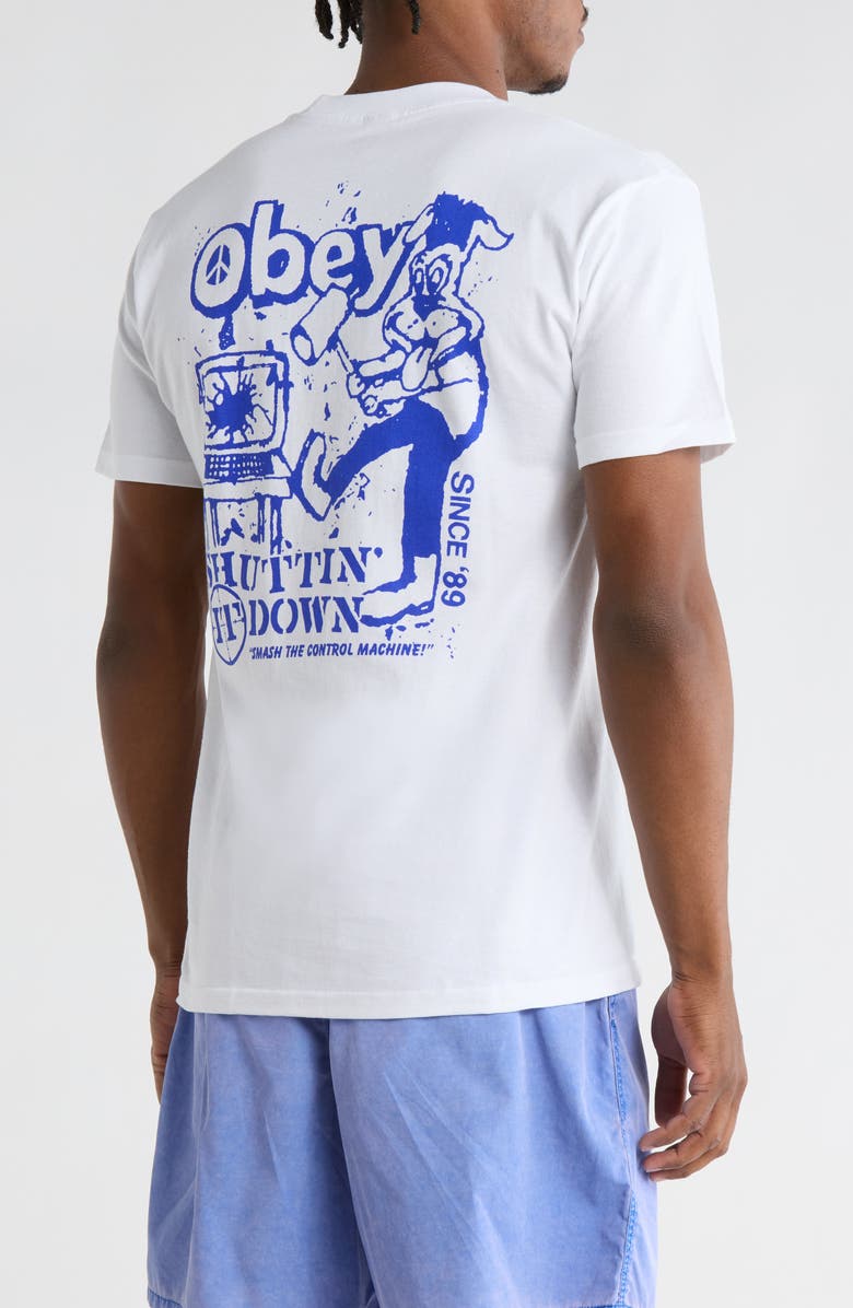 Obey Smash the Control Machine Cotton Graphic T-Shirt, Alternate, color, White