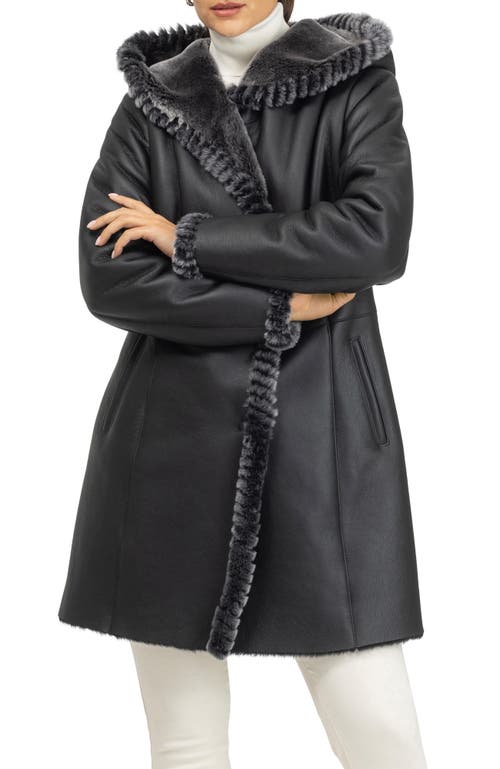 Gorski Merino Shearling Lamb Parka With Whipstitch Trim In Black