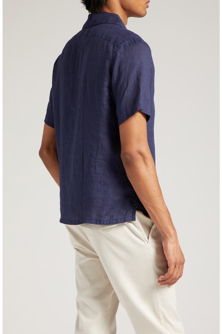 Short Sleeve Linen Button-Up Shirt, Alternate, color, NAVY