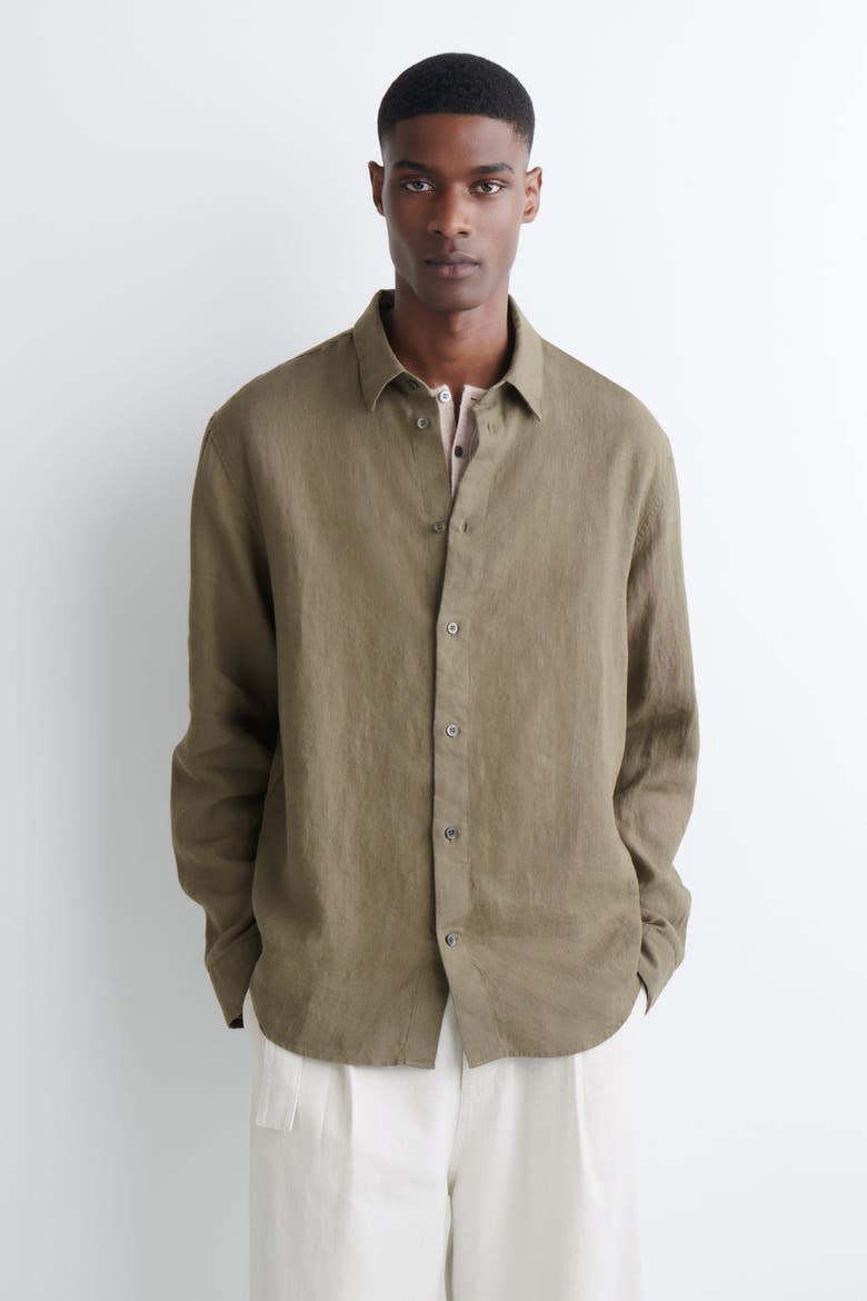 Relaxed Linen Shirt, Main, color, DARK GREEN