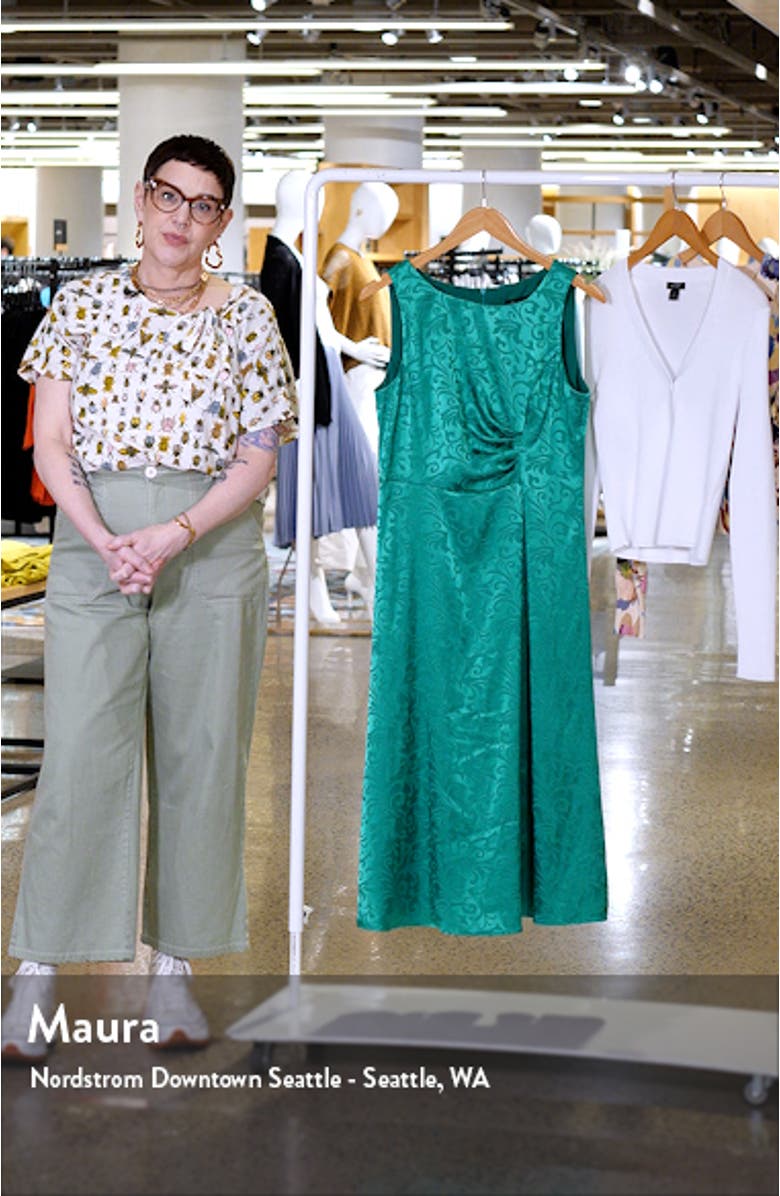 Sleeveless Satin Jacquard Midi Dress, sales video thumbnail