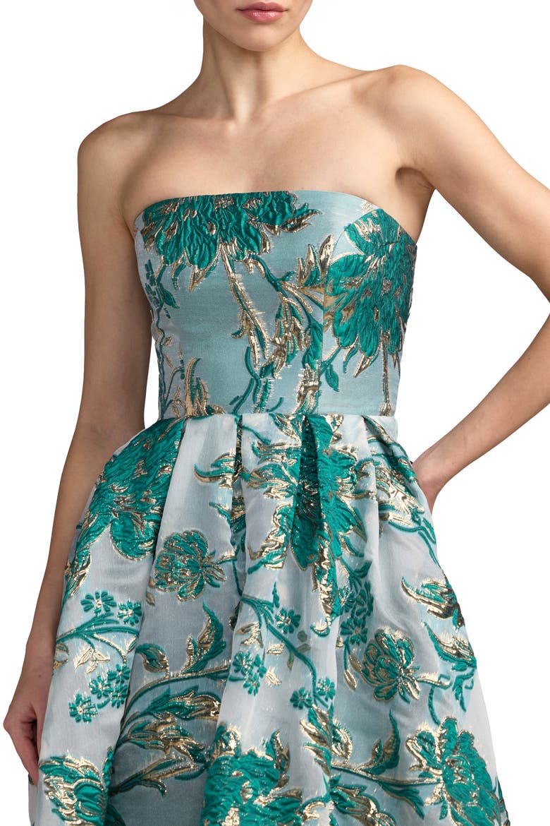 Strapless Brocade Midi Dress with Pockets, Alternate, color, Teal