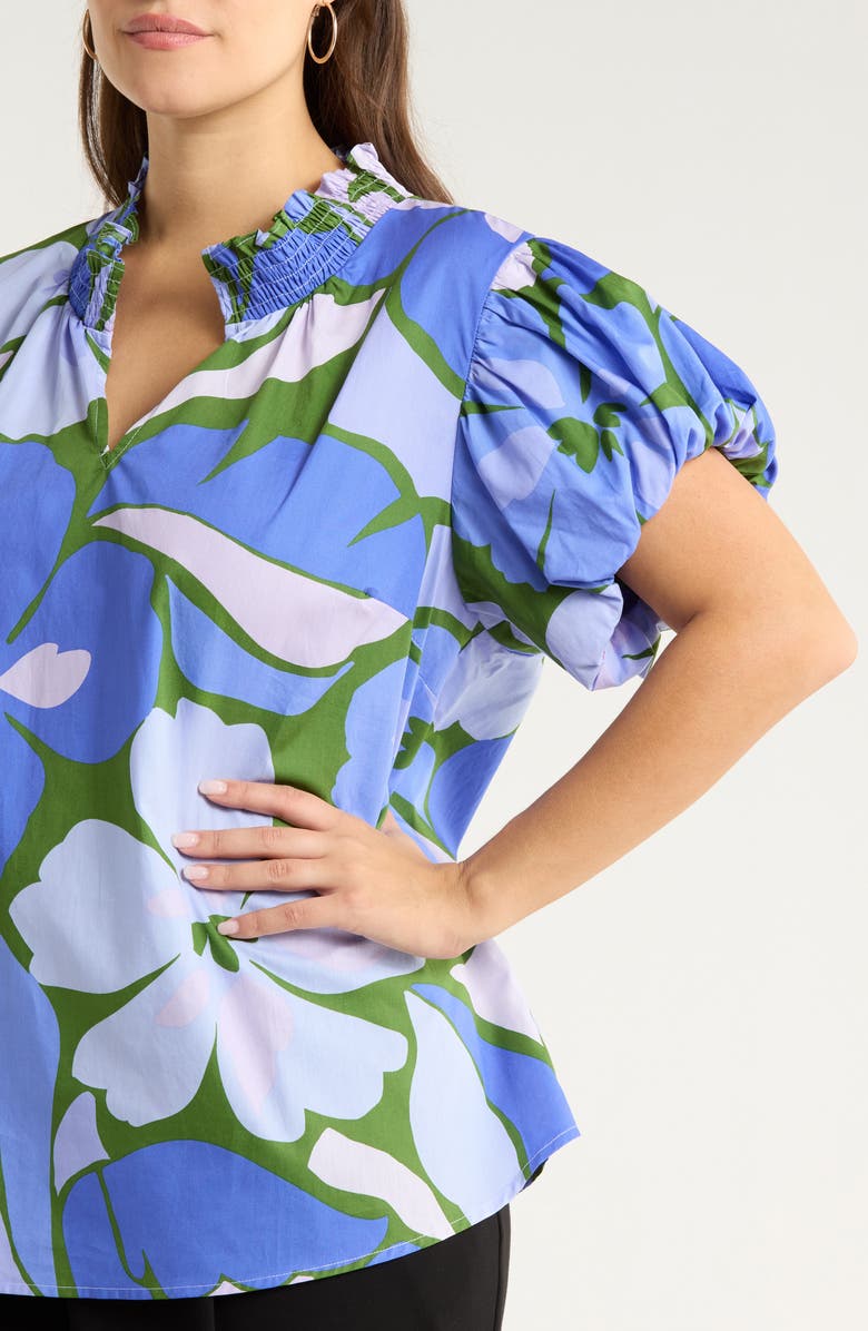 SUGARLIPS Dayana Floral Print Puff Sleeve Top, Alternate, color, Green-Blue