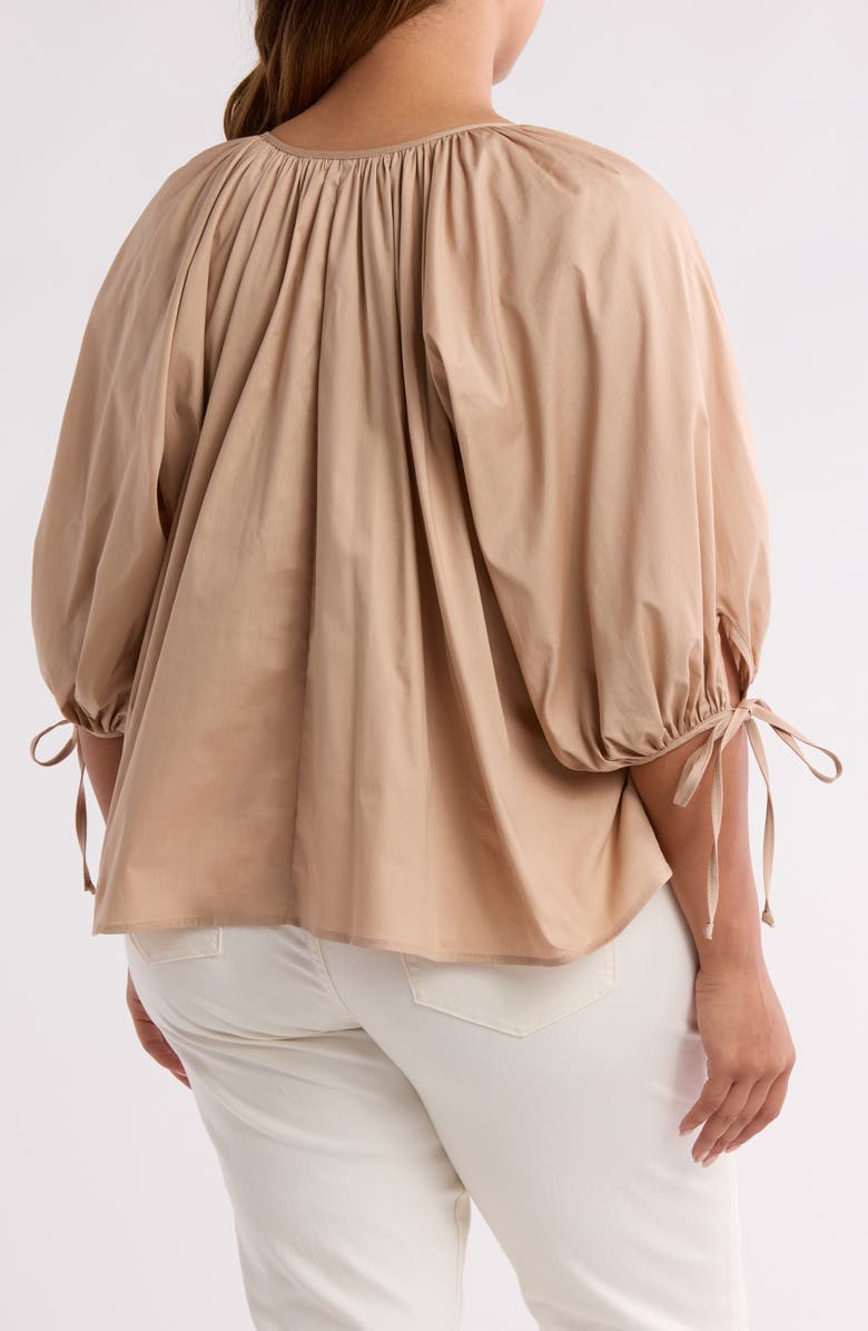 Renee C Three-Quarter Sleeve Poplin Top, Alternate, color, Taupe