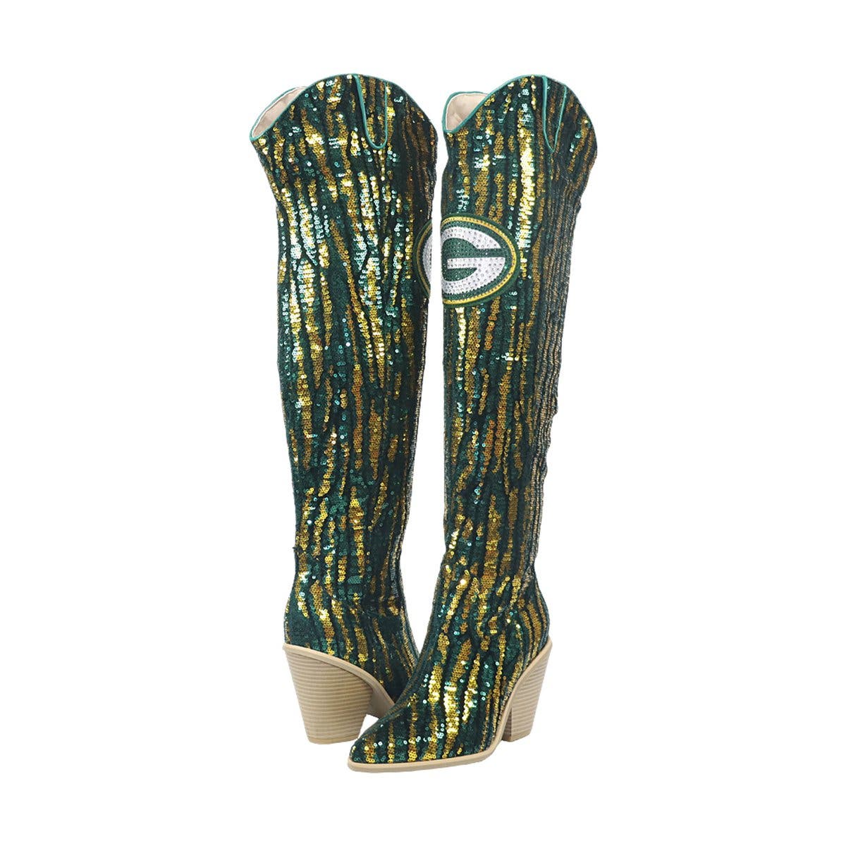 Green Bay Packers Over-the-Knee Two-Tone Sequin Boots, Alternate, color, Green