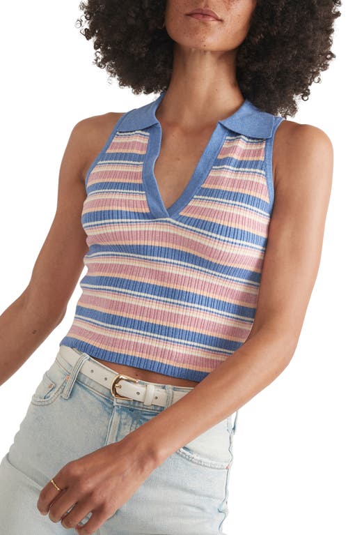 Marine Layer Amelia Stripe Sleeveless Johnny Collar Rib Crop Polo in Indigo Multi Stripe  product