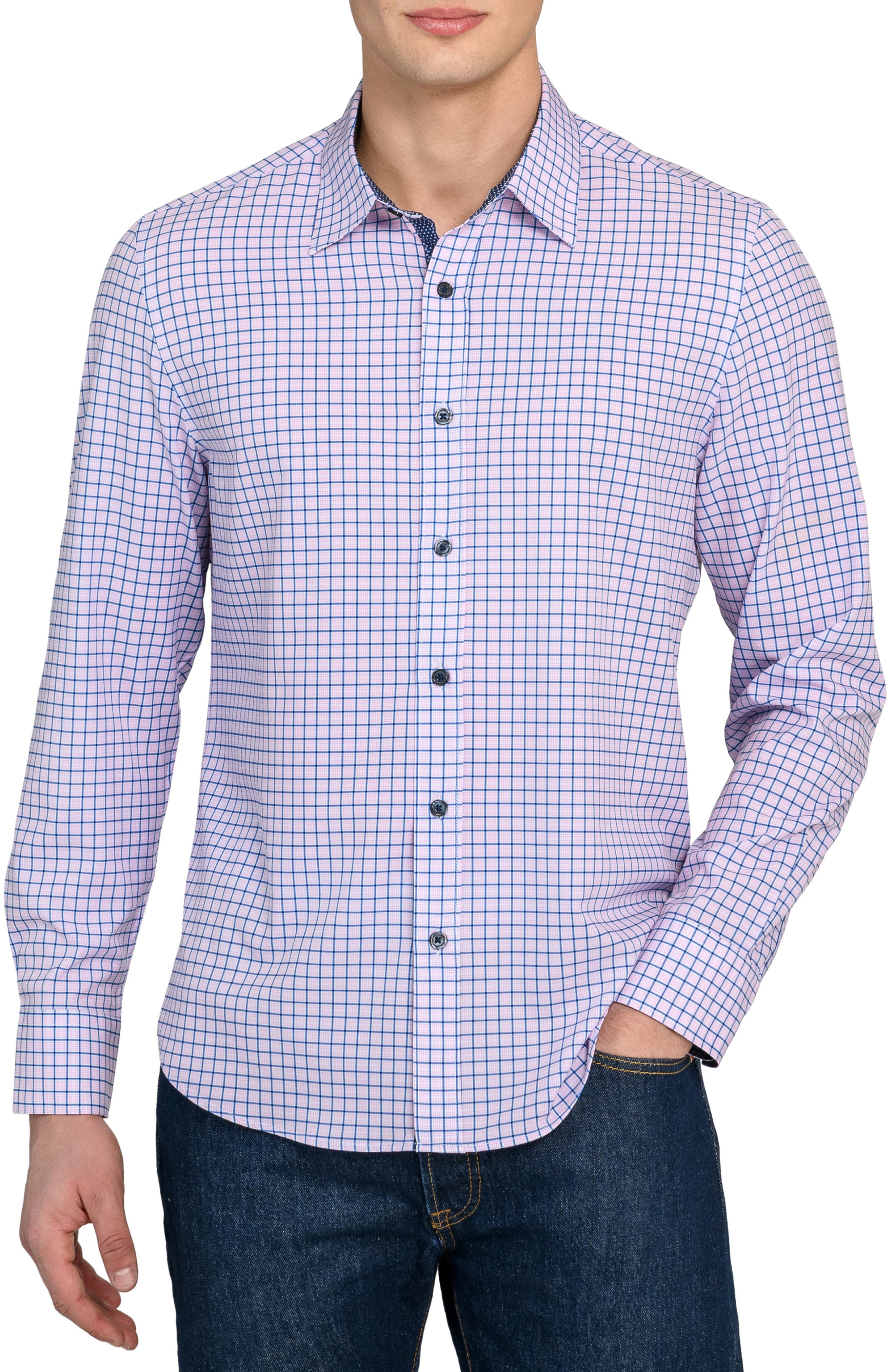 CONSTRUCT Grid Print Stretch Dress Shirt