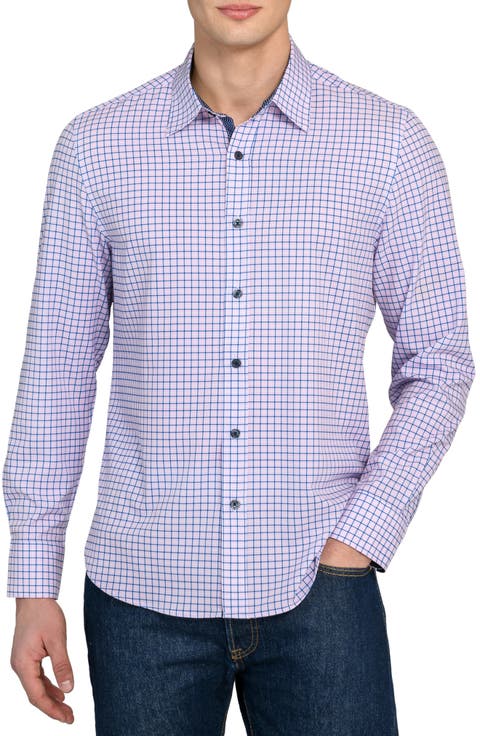 Grid Print Stretch Dress Shirt