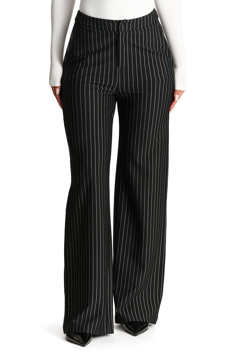 N BY NAKED WARDROBE Pinstripe Wide Leg Pants, Main, color, Black