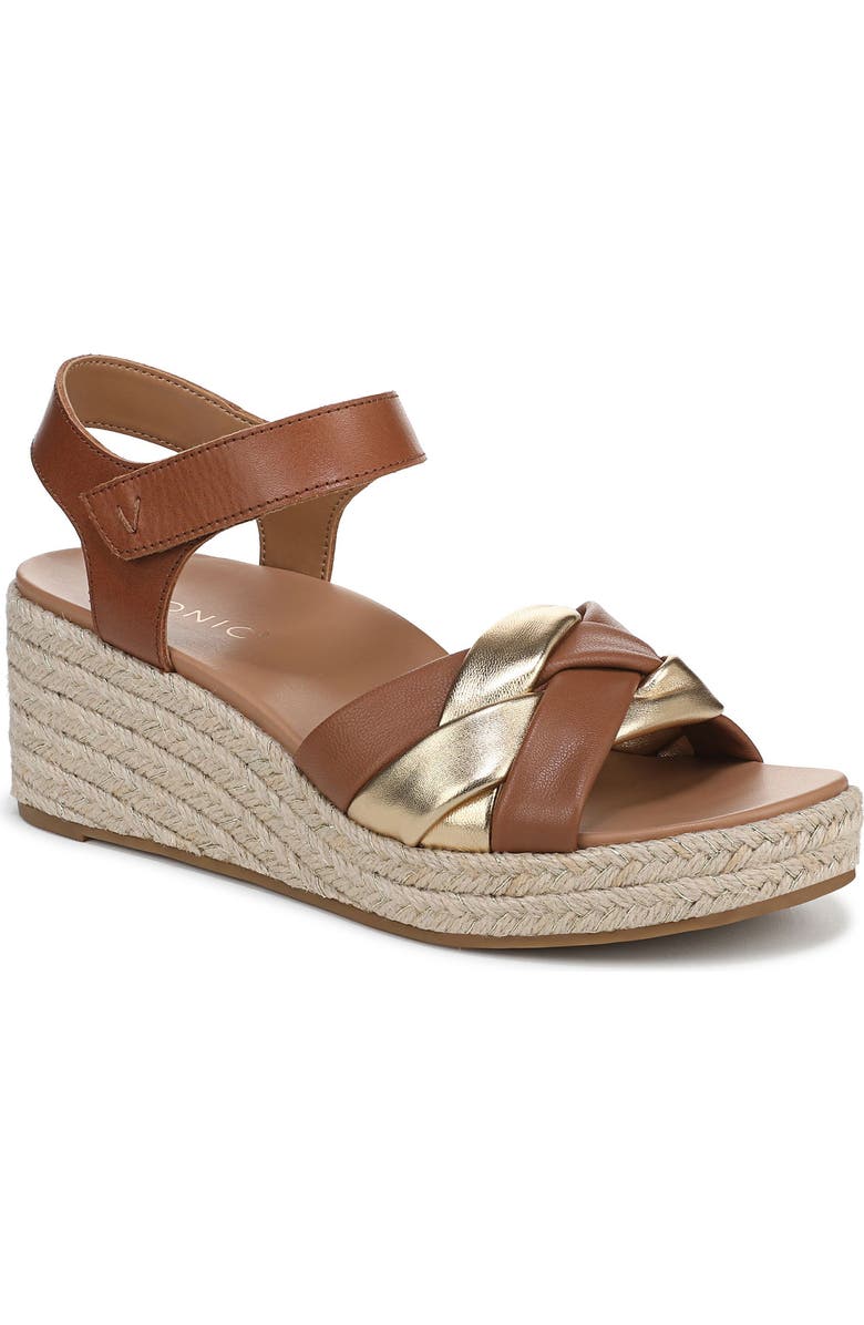 Vionic Saratoga Wedge Espadrille Sandal, Main, color, Tan/ Gold