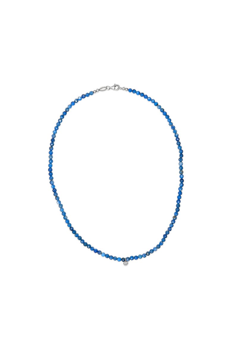 Sterling Silver Diamond Accent Blue Lapis Bead Station Necklace, Alternate, color, Silver